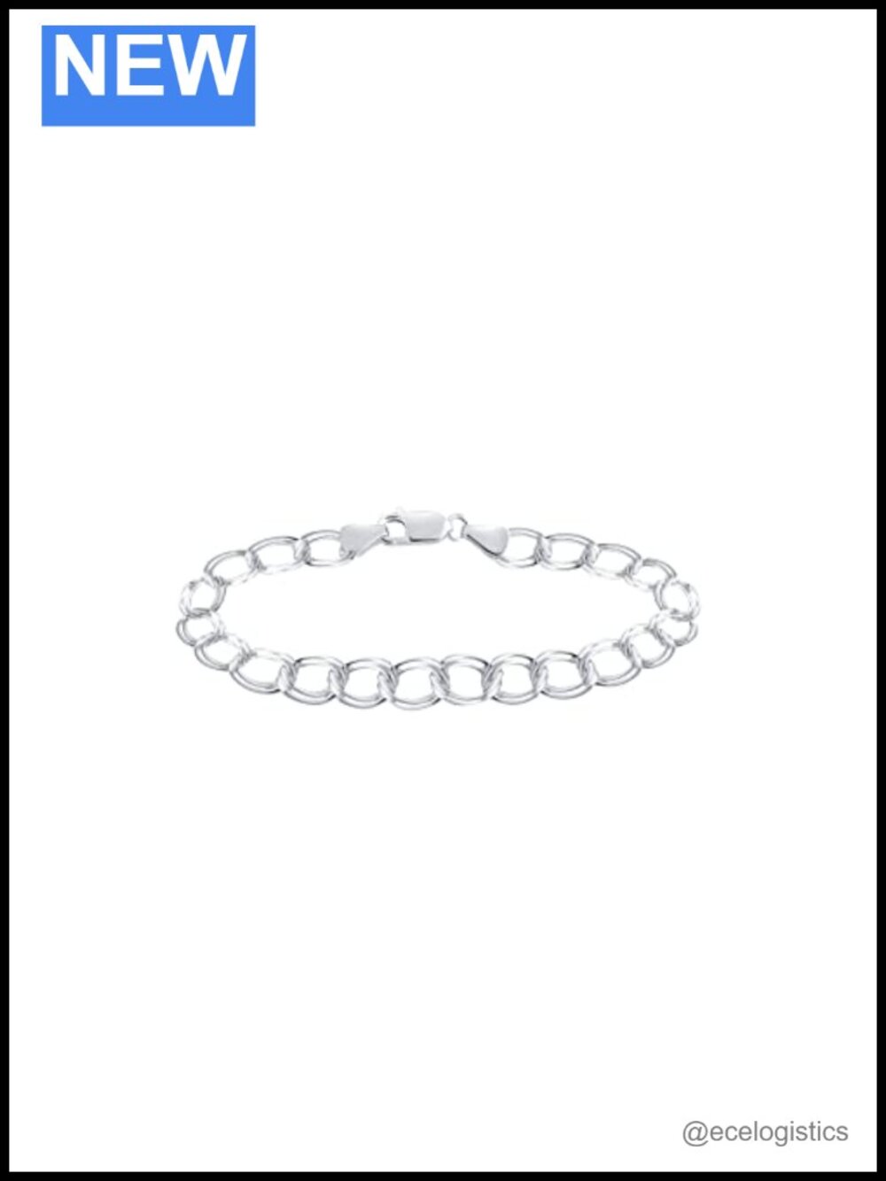 925 Sterling Silver Double Ring Charm Link Bracelet 8 Inch Italian Made
